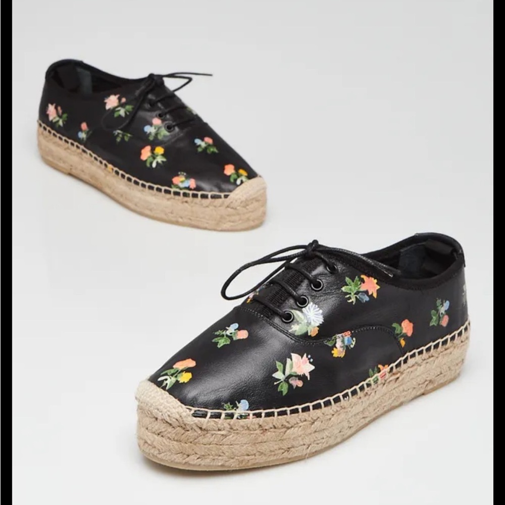 Saint Laurent Floral Black Leather Espadrille Sneakers Minor Flaw